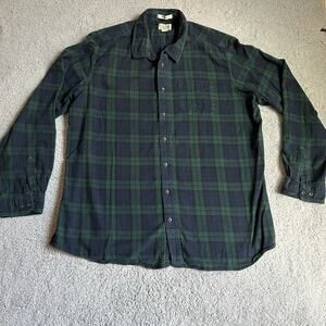 LL Bean Flannel Shirt Mens XXL Tall Traditonal Fit Green Blue Chore Outdoors